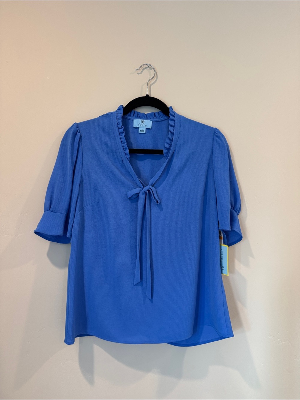 CeCe Royal Blue Tie-Neck Ruffle Blouse